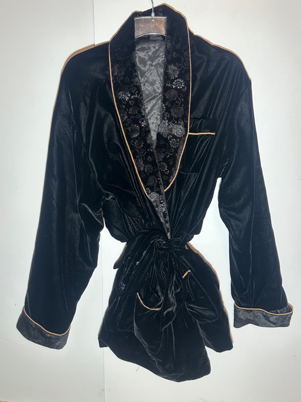 Hart Schaffner Marx Black Velvet Smoking Jacket with Gold Trim